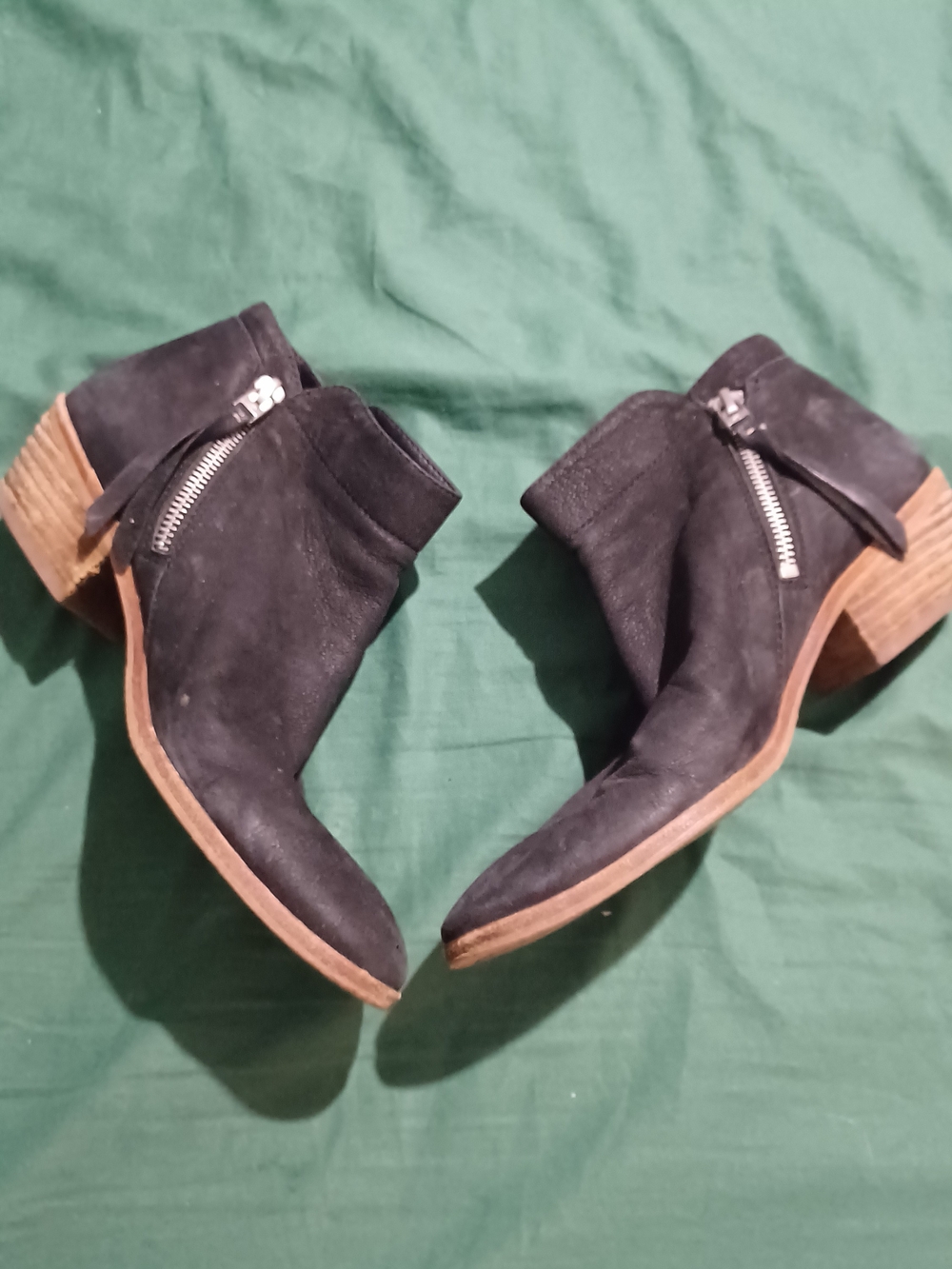 Sam Edelman Black Suede Ankle Booties with Side Zip and Stacked Heel